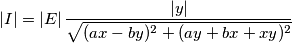 \left| I \right|=\left| E \right|\frac{\left| y \right|}{\sqrt{(ax-by)^{2}+(ay+bx+xy)^{2}}}