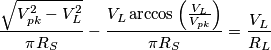 \frac{\sqrt{V_{pk}^2-V_L^2}}{\pi R_S}-\frac{V_L\arccos\left (\frac{V_L}{V_{pk}\right )}}{\pi R_S}=\frac{V_L}{R_L}