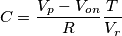 C=\frac{V_p-V_{on}}{R}\frac{T}{V_r}