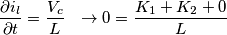 \[\frac{\partial i_{l}}{\partial t}=\frac{V_{c}}{L} \ \ \rightarrow 0=\frac{K_{1}+K_{2}+0}{L}\]