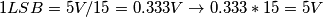 1 LSB = 5V/15 = 0.333V   \rightarrow  0.333*15 = 5V