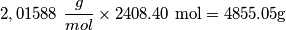 2,01588\ \frac{g}{mol} \times 2408.40\ \text{mol}=4855.05 \text{g}