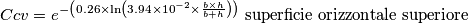 C c v ={e }^{-{\left( 0.26 \times \ln \left( 3.94 \times {10 }^{-2 }\times \frac{b \times h }{b +h }\right)\right)}} \text{ }	\text{superficie orizzontale superiore }\qquad