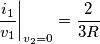 {{\left. \frac{{{i}_{1}}}{{{v}_{1}}} \right|}_{{{v}_{2}}=0}}=\frac{2}{3R}
