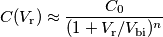 C(V_\text{r}) \approx \frac{C_0}{(1+V_\text{r}/V_\text{bi})^n} C(V_\text{r}) \approx \frac{C_0}{(1+V_\text{r}/V_\text{bi})^n}