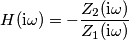 H(\mathrm i\omega) = -{Z_2(\mathrm i\omega) \over Z_1(\mathrm i\omega)}