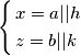 \left\{ \begin{align}
  & x=a||h \\ 
 & z=b||k \\ 
\end{align} \right.