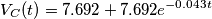\[V_{C}(t)=7.692+7.692e^{-0.043t}\]