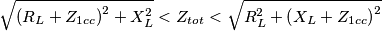 \sqrt{\left ( R_{L}+Z_{1cc} \right )^{2}+X_{L}^{2}}< Z_{tot}< \sqrt{R_{L}^{2}+\left ( X_{L}+Z_{1cc} \right )^{2}}