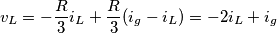 {{v}_{L}}=-\frac{R}{3}{{i}_{L}}+\frac{R}{3}({{i}_{g}}-{{i}_{L}})=-2{{i}_{L}}+{{i}_{g}}