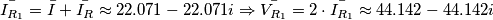 \bar{I_{R_1}}=\bar{I}+\bar{I_R} \approx 22.071-22.071i \Rightarrow \bar{V_{R_1}}=2\cdot\bar{I_{R_1}}\approx 44.142-44.142i
